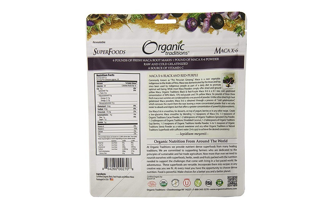 Organic Traditions Maca X-6 Black and Red- Purple    Pack  150 grams